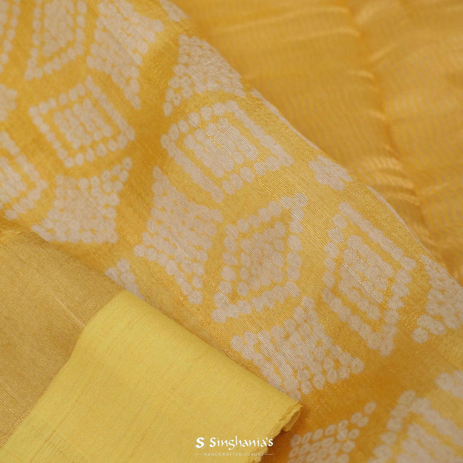 Turmeric Yellow Printed Matka Saree With Bandhani Pattern