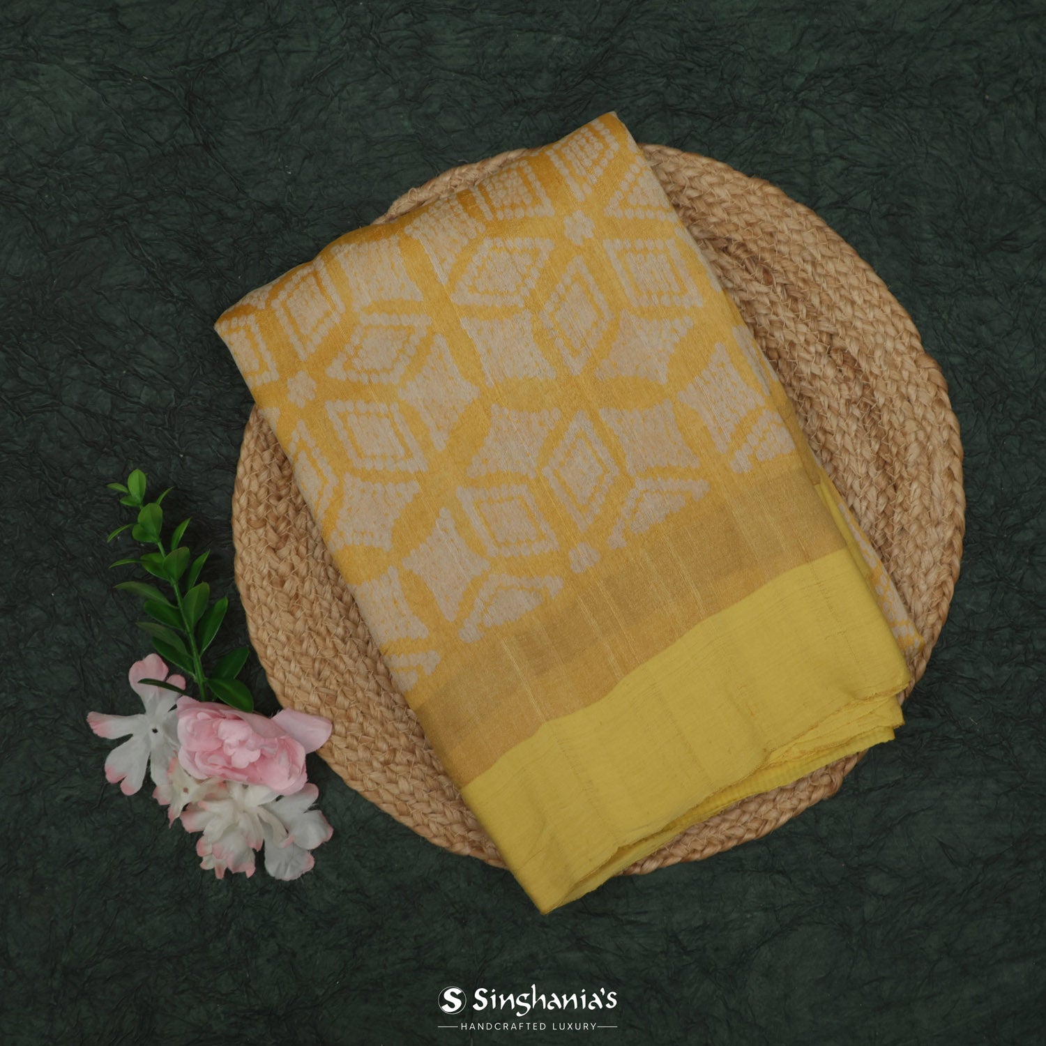 Turmeric Yellow Printed Matka Saree With Bandhani Pattern