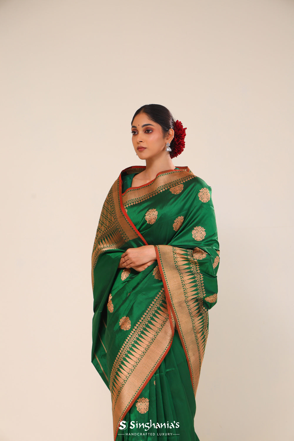 Bottle Green Chiniya Banarasi Silk Saree