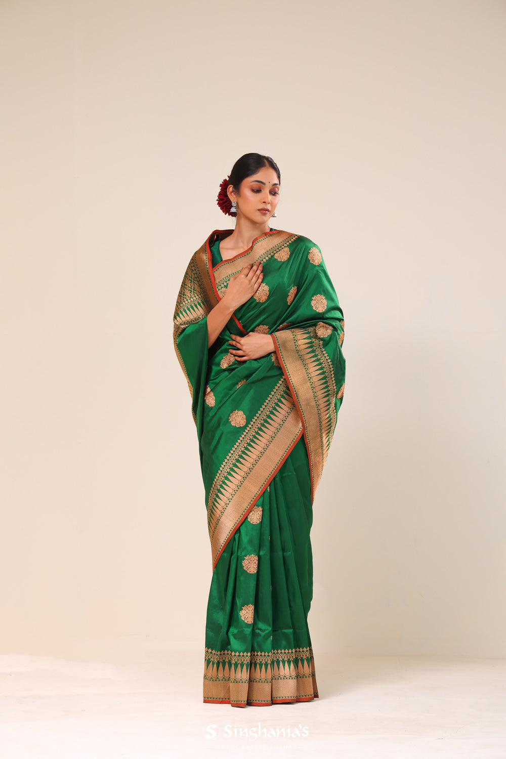 Bottle Green Chiniya Banarasi Silk Saree