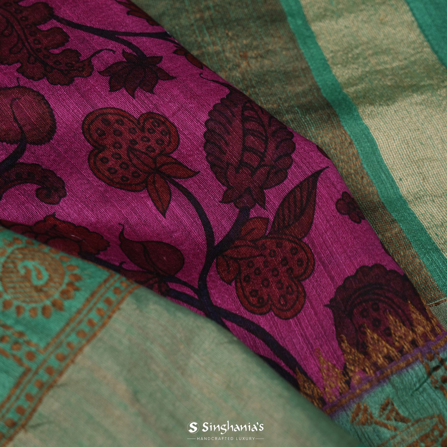 Mulberry Pink Matka Silk Saree With Printed Floral Pattern