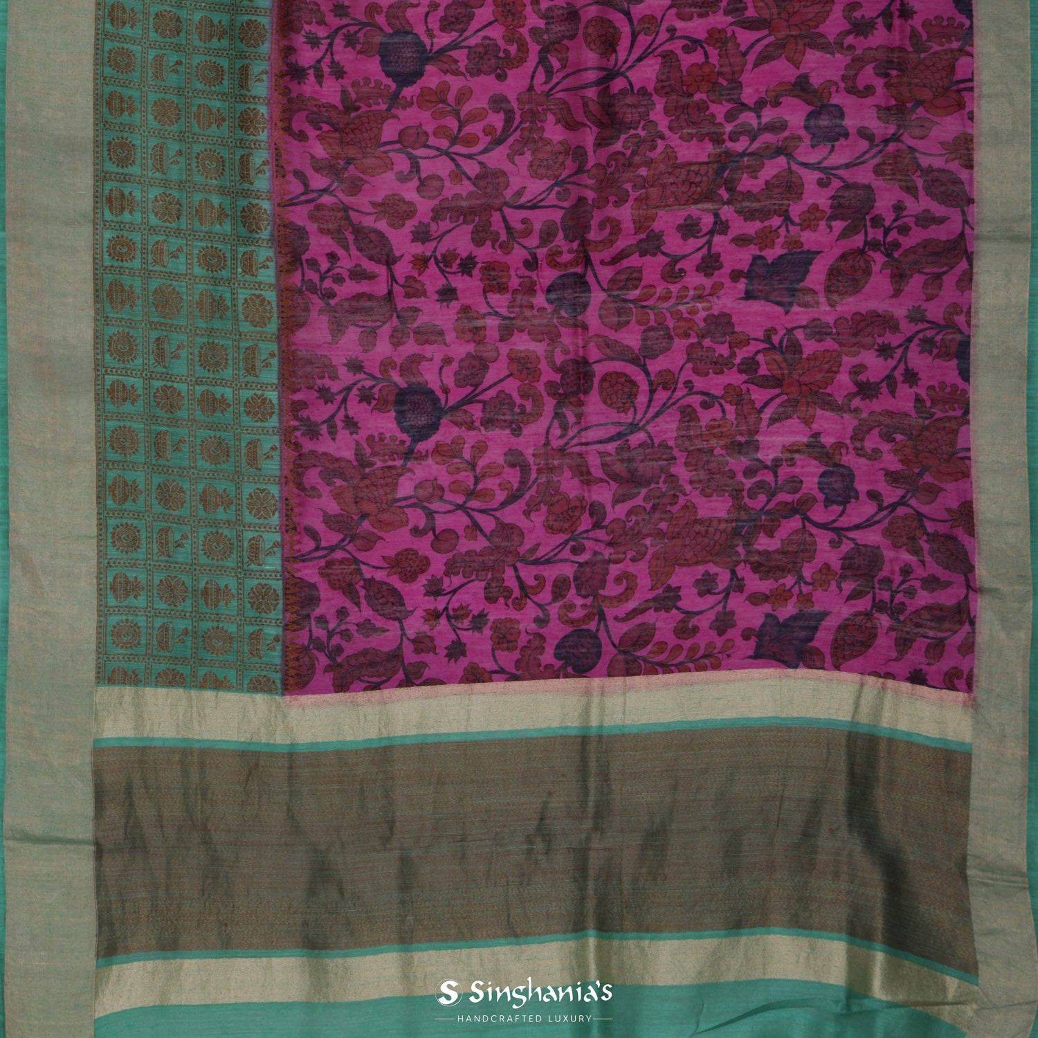 Mulberry Pink Matka Silk Saree With Printed Floral Pattern