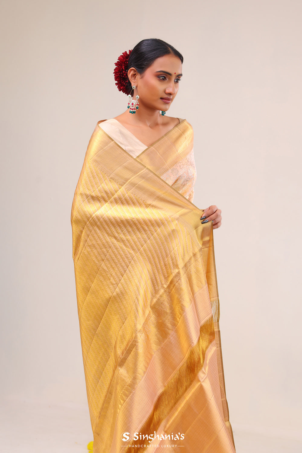 Pastel Peach Jaal Kanjivaram Silk Saree