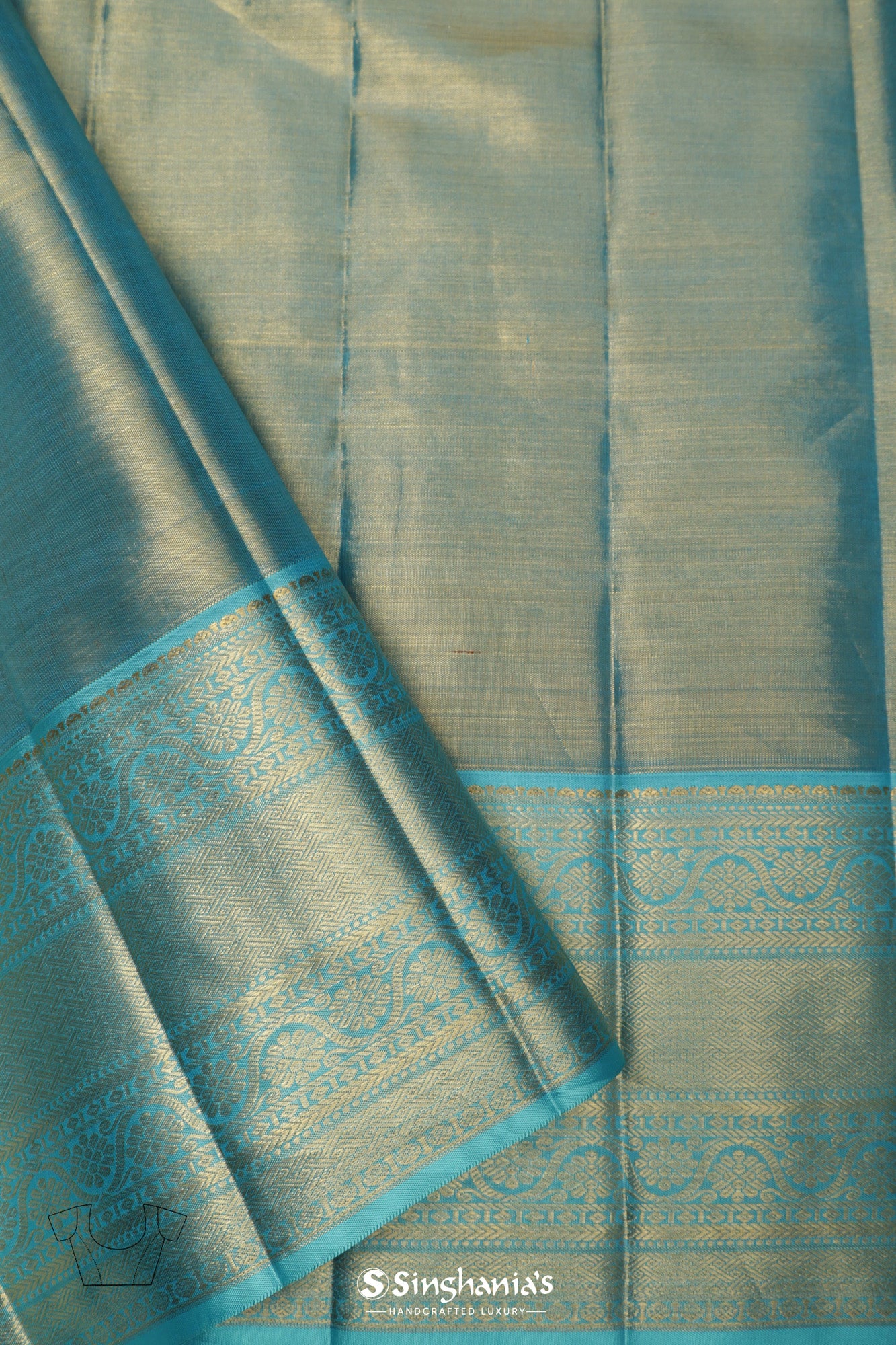 Pastel Blue Tissue Kanjivaram Silk Saree With Floral Butti Ogive Design