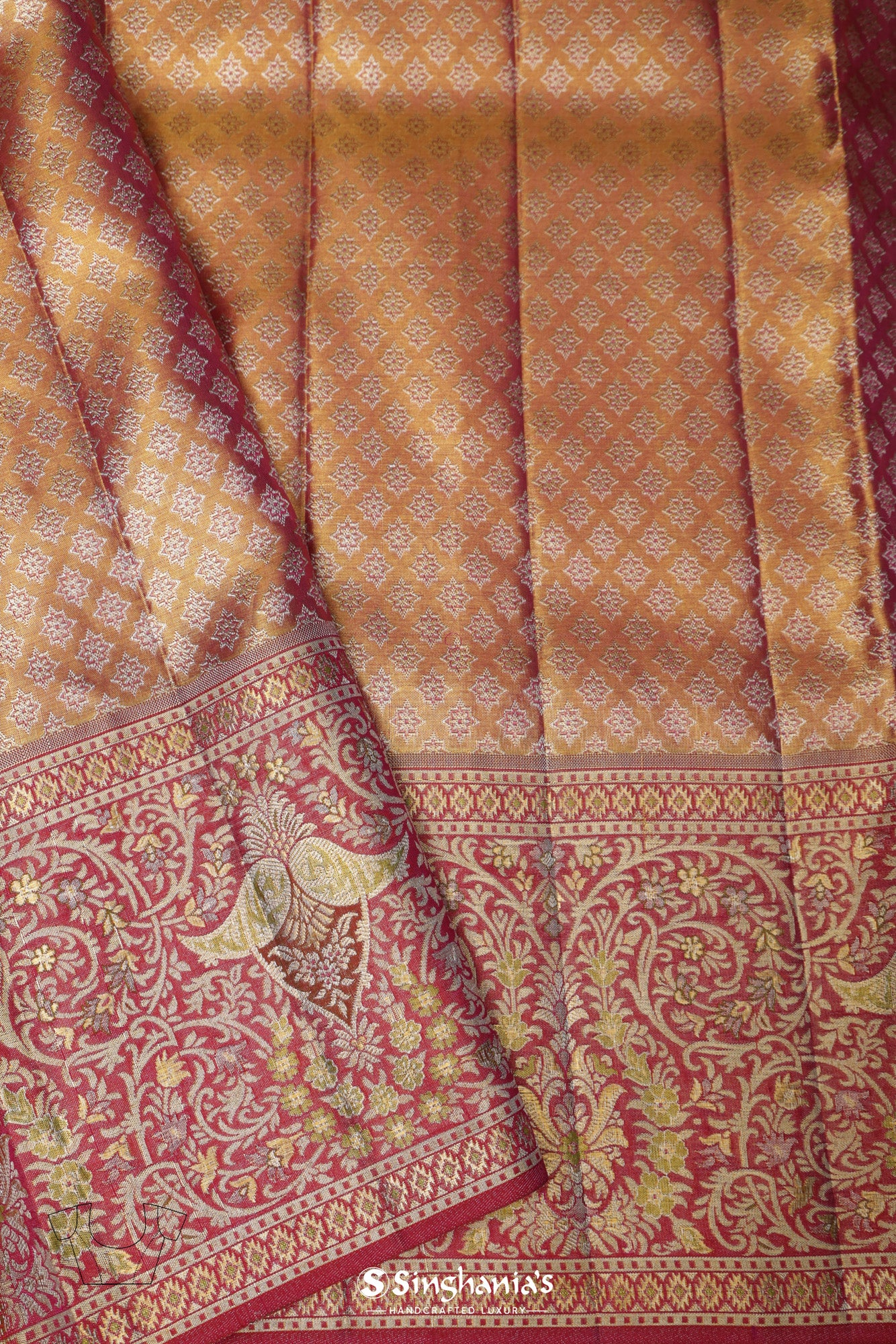 Blond Gold Tissue Kanjivaram Silk Saree With Meenakari Design