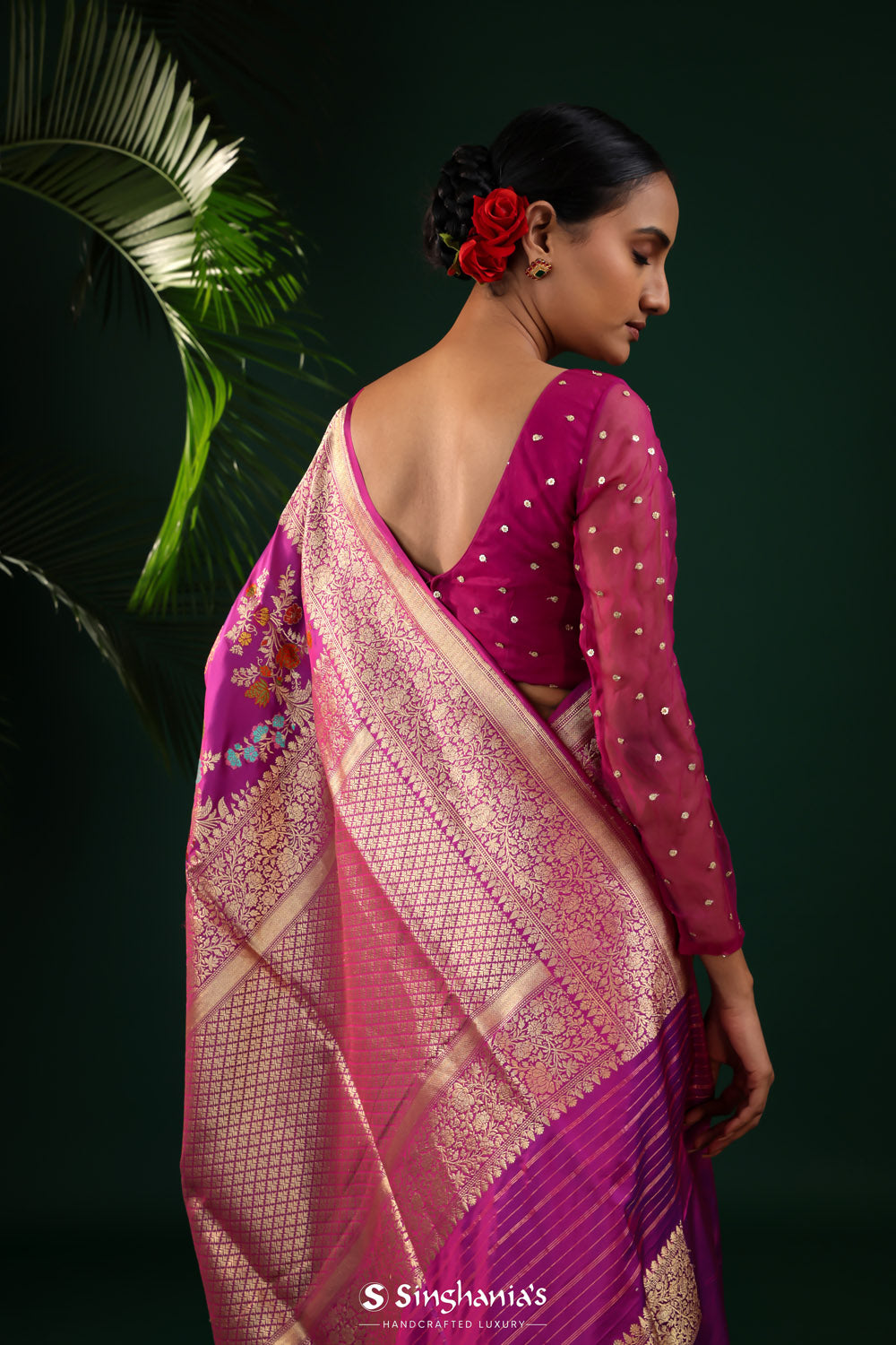 True Purple Banarasi Silk Saree With Intricate Butta Details