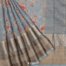 Blue Gray Printed Maheshwari Saree With Floral Pattern