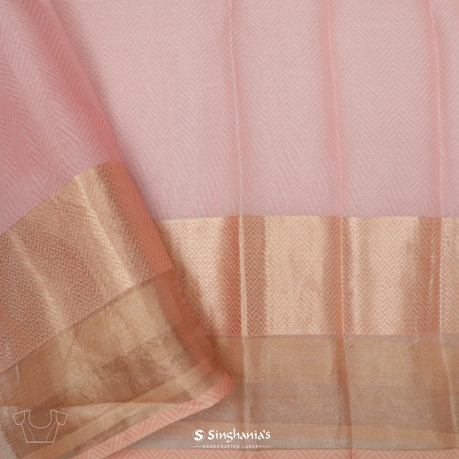 Pastel Pink Printed Maheshwari Saree With Floral Pattern
