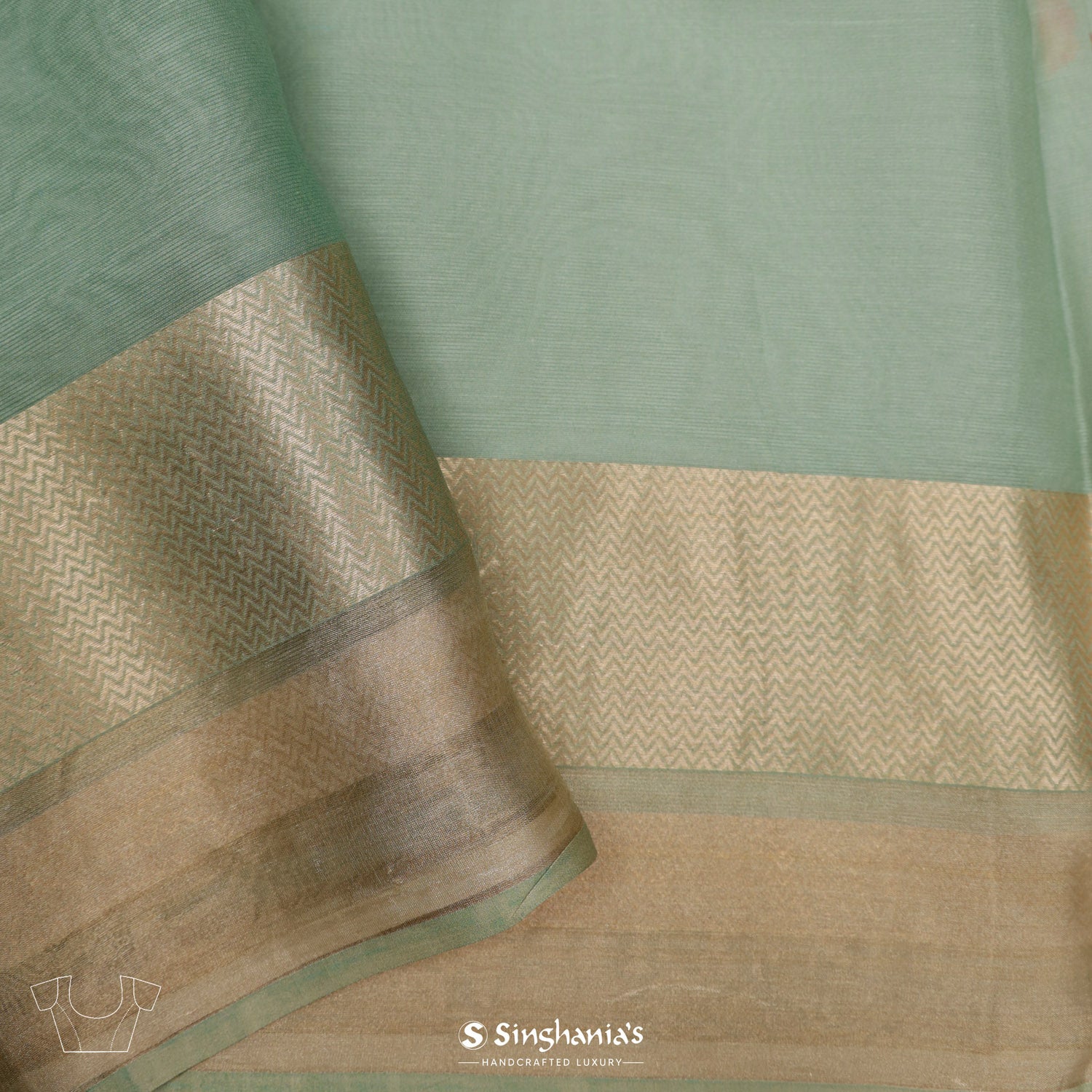 Pale Bluish-Green Printed Maheshwari Saree With Floral Pattern