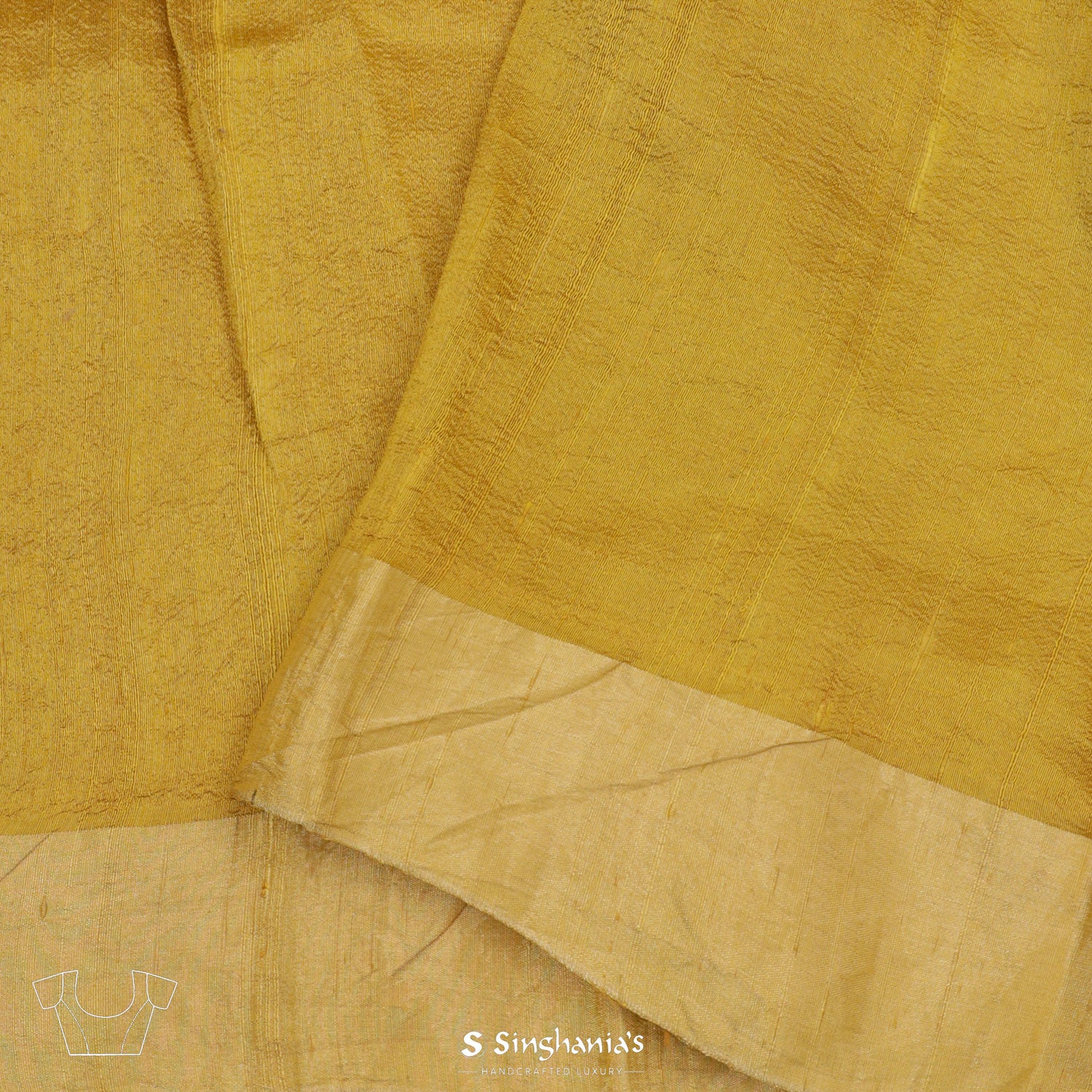 Real Gold Yellow Dupion Saree With Foil Print