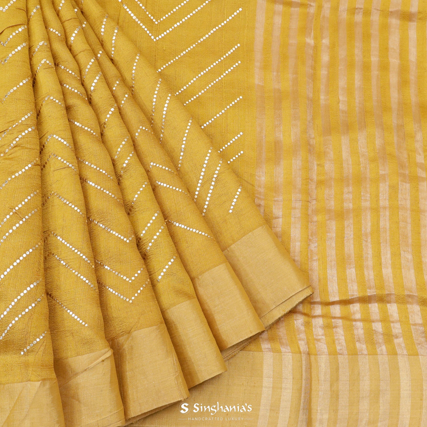 Vintage Yellow Printed Dupion Saree With Foil Work