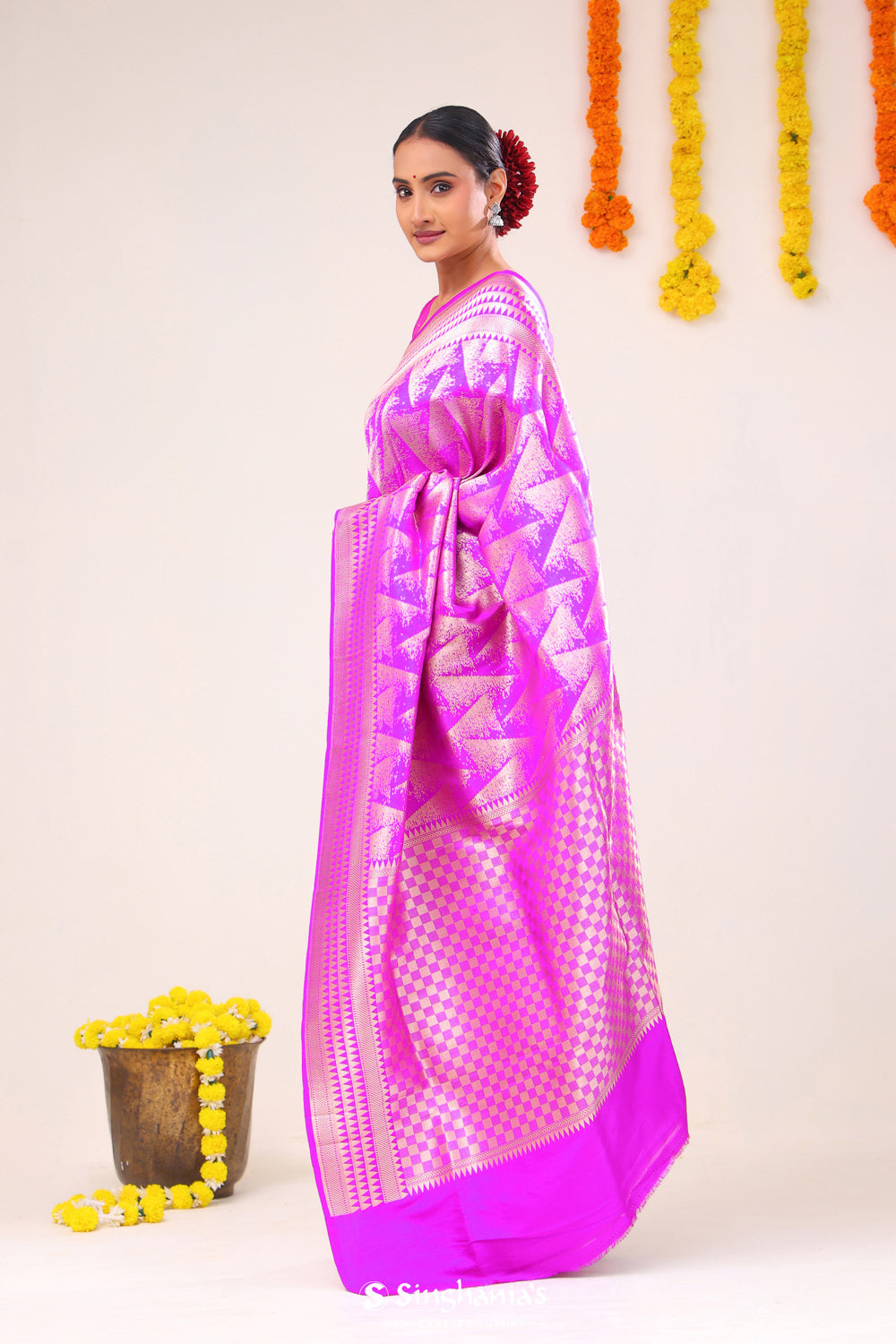 Fuchsia Purple Abstract Banarasi Silk Saree