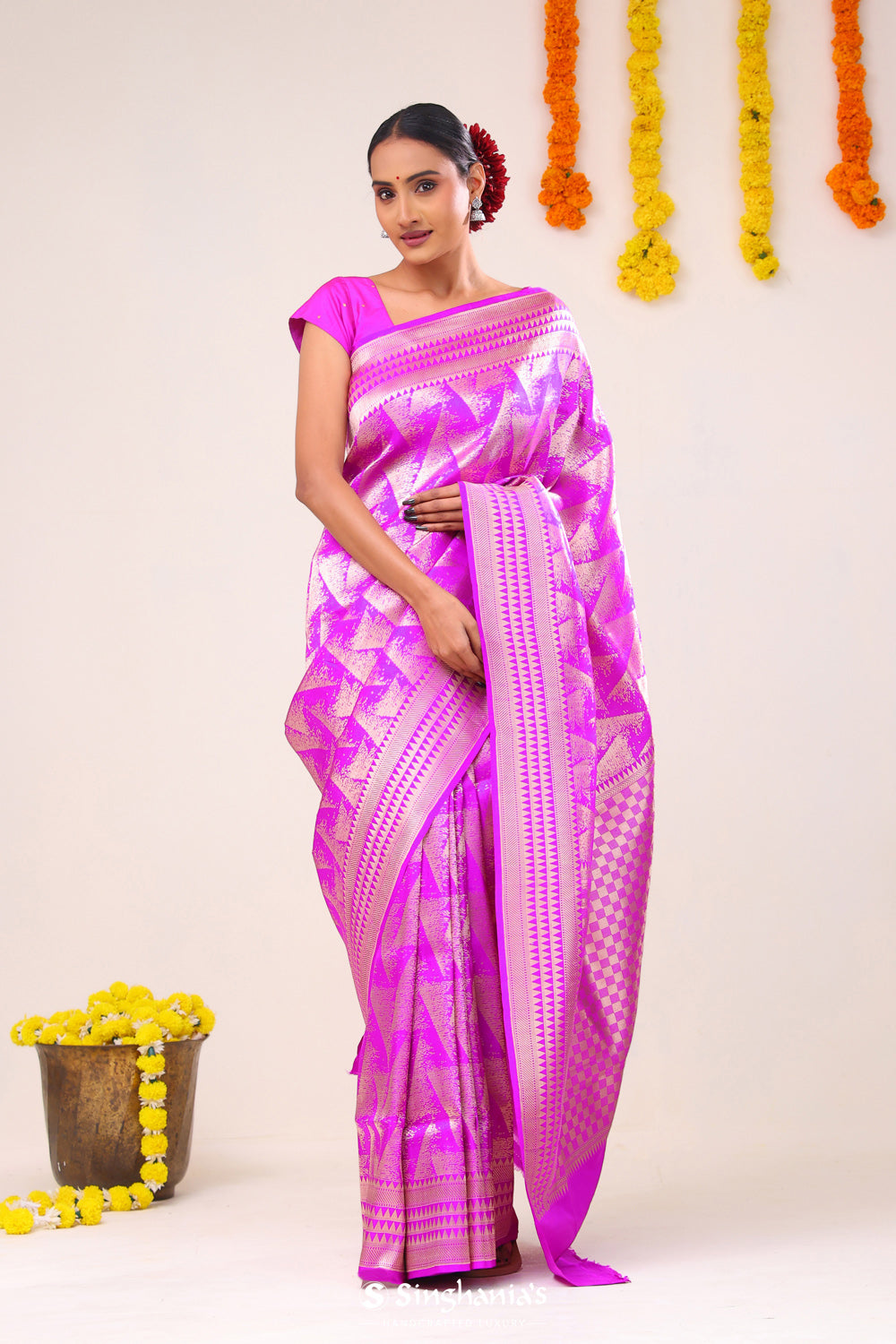 Fuchsia Purple Abstract Banarasi Silk Saree