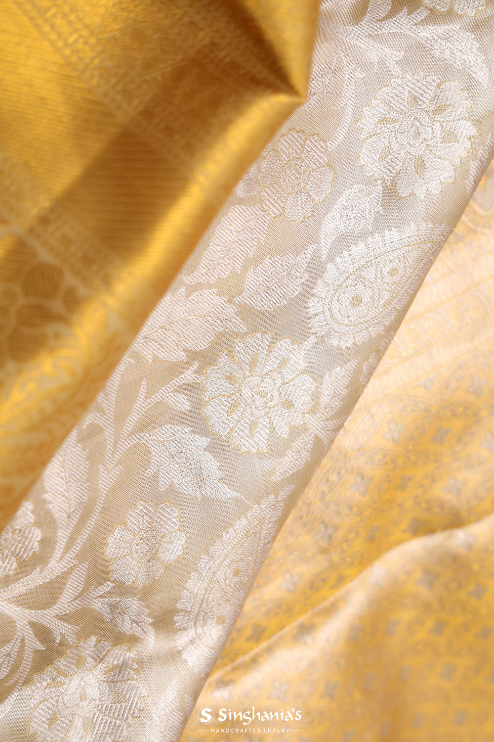 Celadon Gold Floral Paisley Kanjivaram Silk Saree