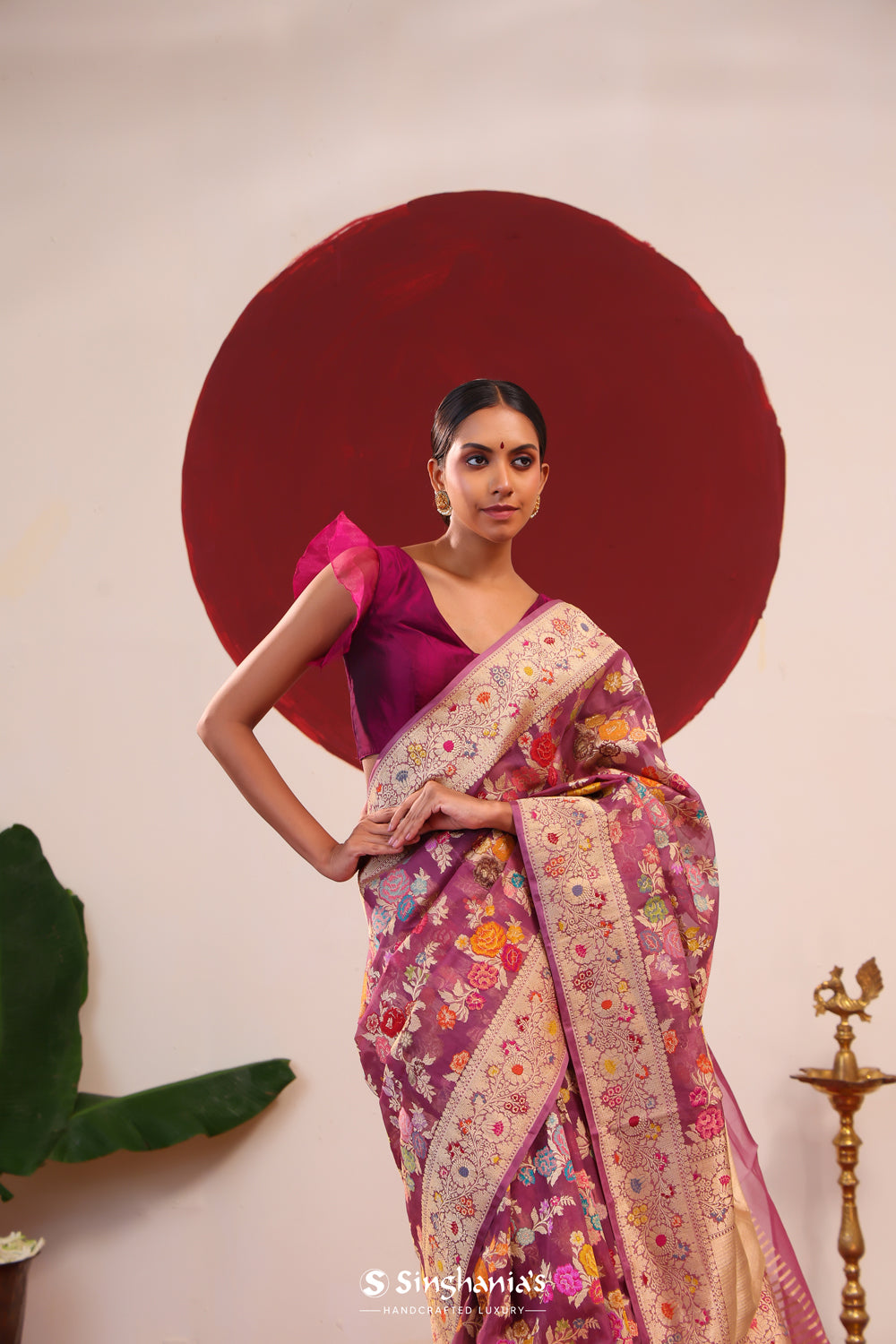 Tyrian Purple Purple Meenakari Banarasi Silk Saree