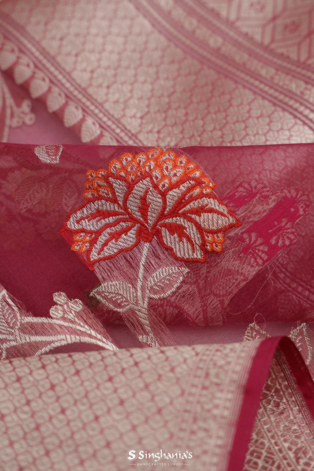Pale Purple Jamdani Banarasi Silk Saree With Floral Design