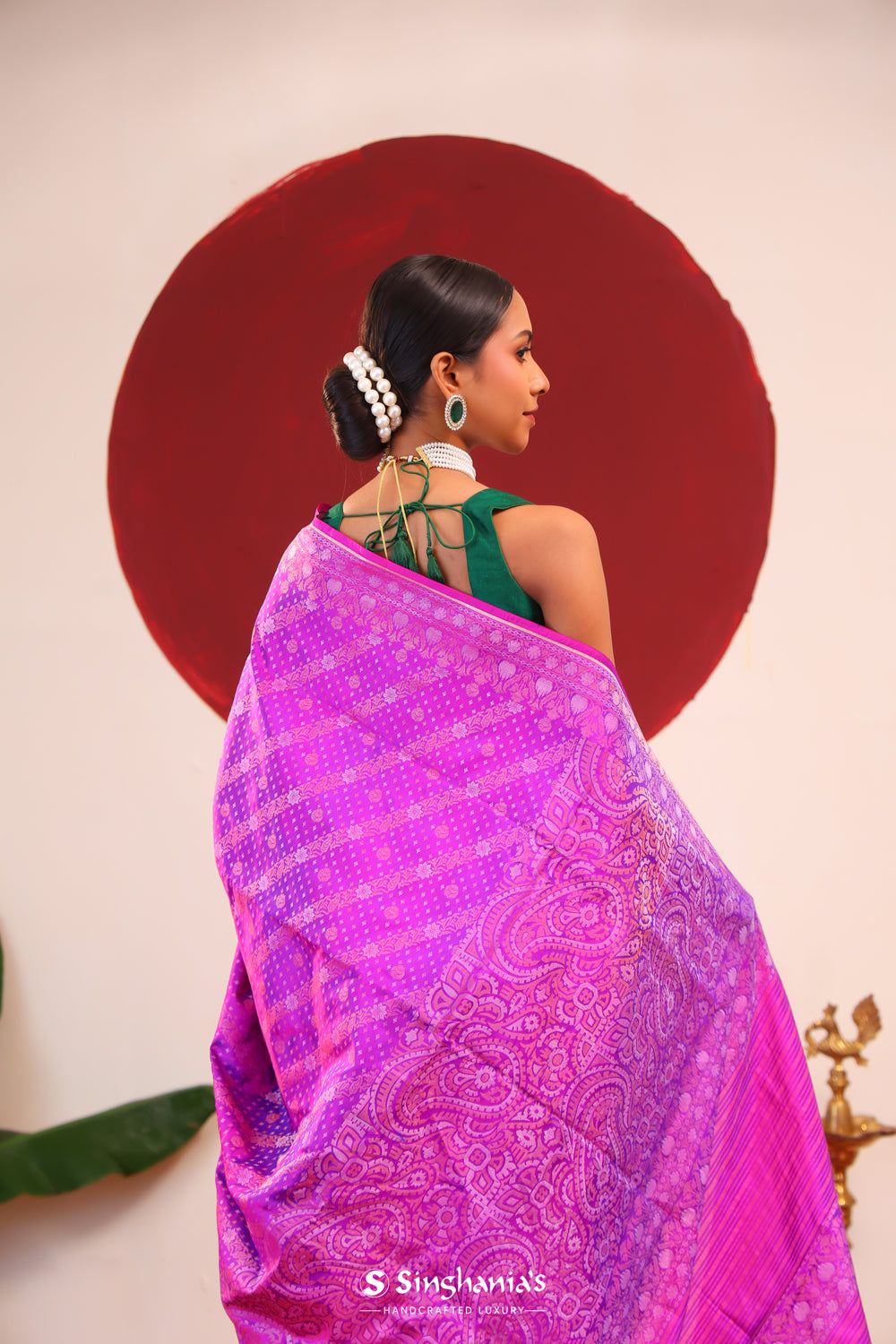 Phlox Purple Banarasi Silk Saree With Zari Weaves