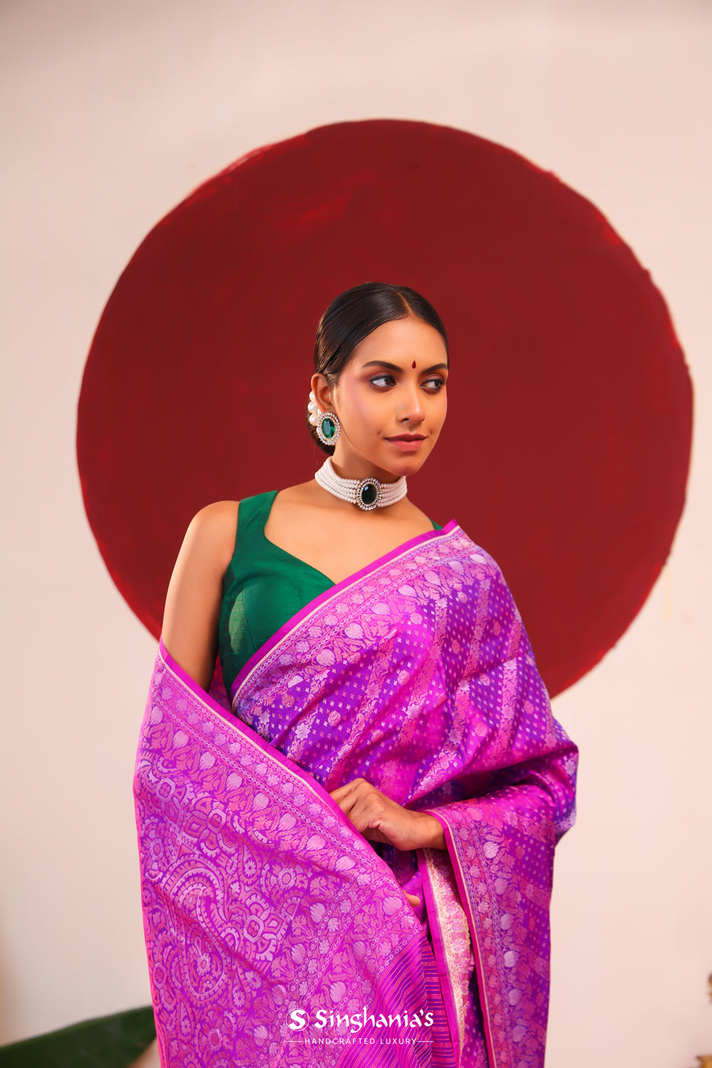 Phlox Purple Banarasi Silk Saree With Zari Weaves