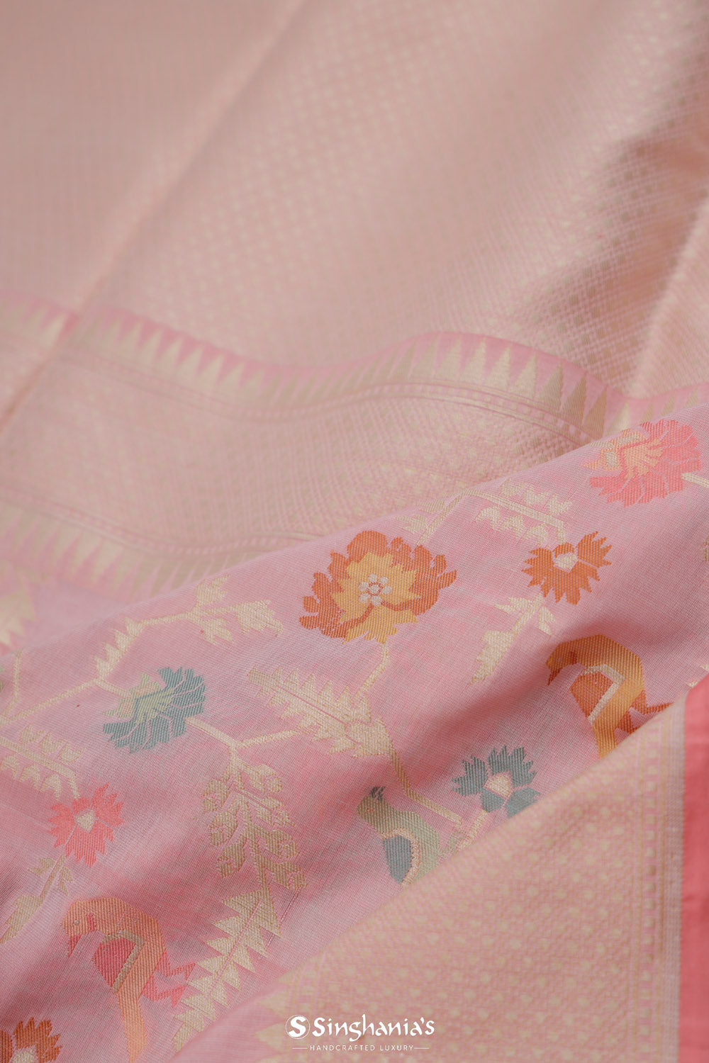 Nadeshiko Pink Banarasi Silk Saree With Floral Design