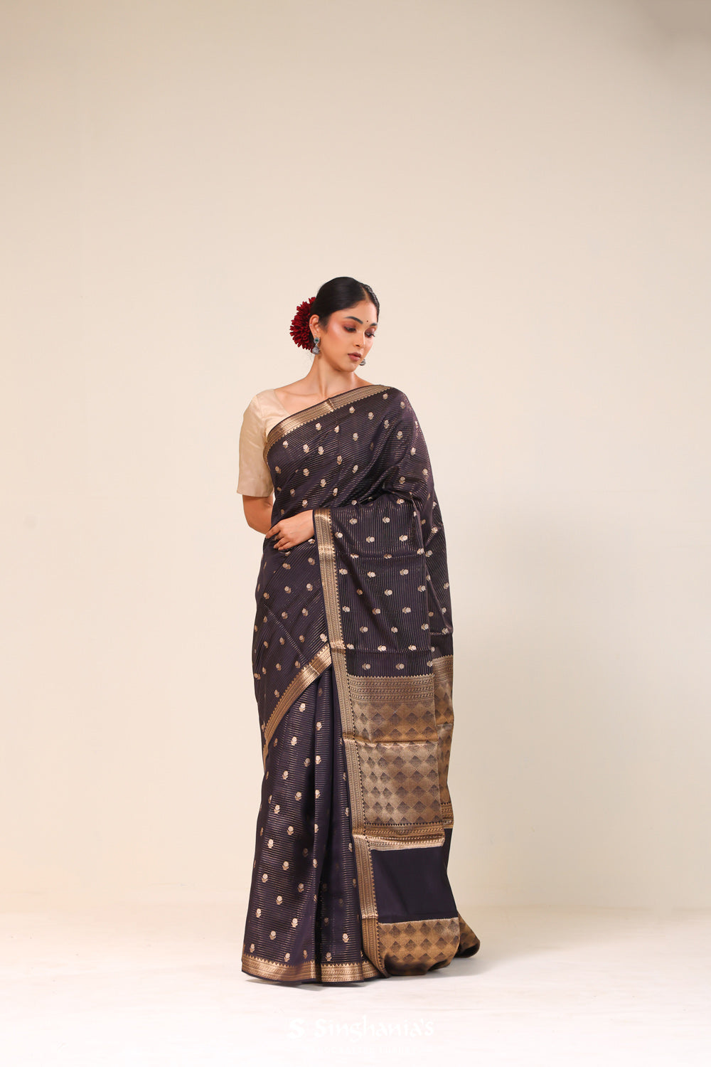 True Black Chiniya Banarasi Silk Saree