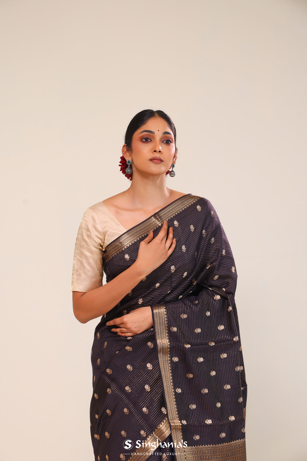 True Black Chiniya Banarasi Silk Saree