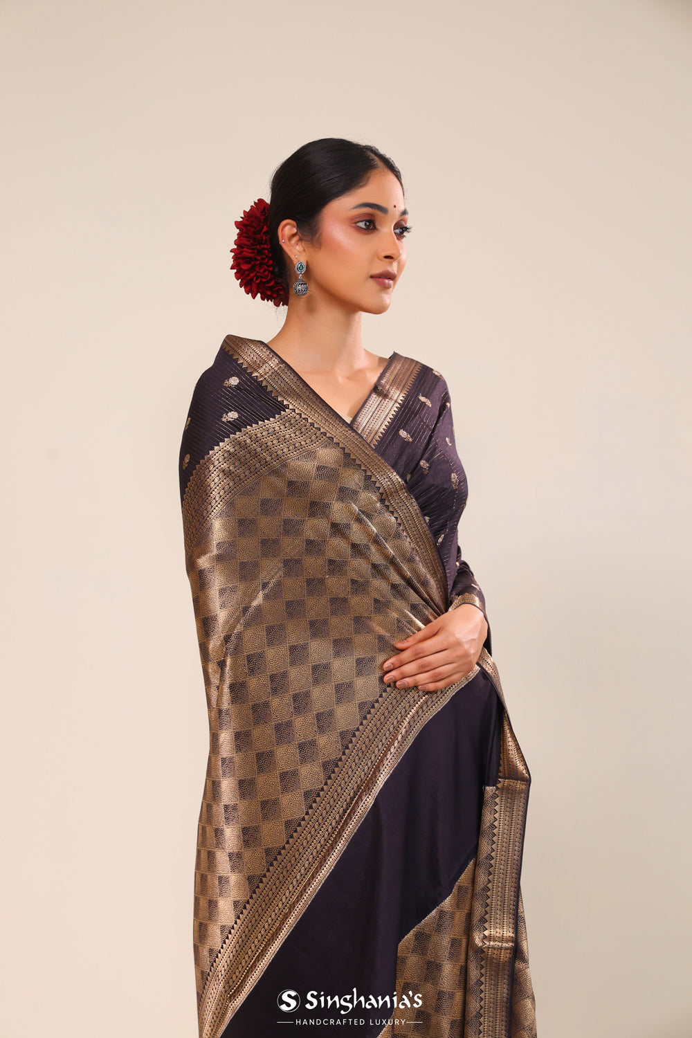 True Black Chiniya Banarasi Silk Saree