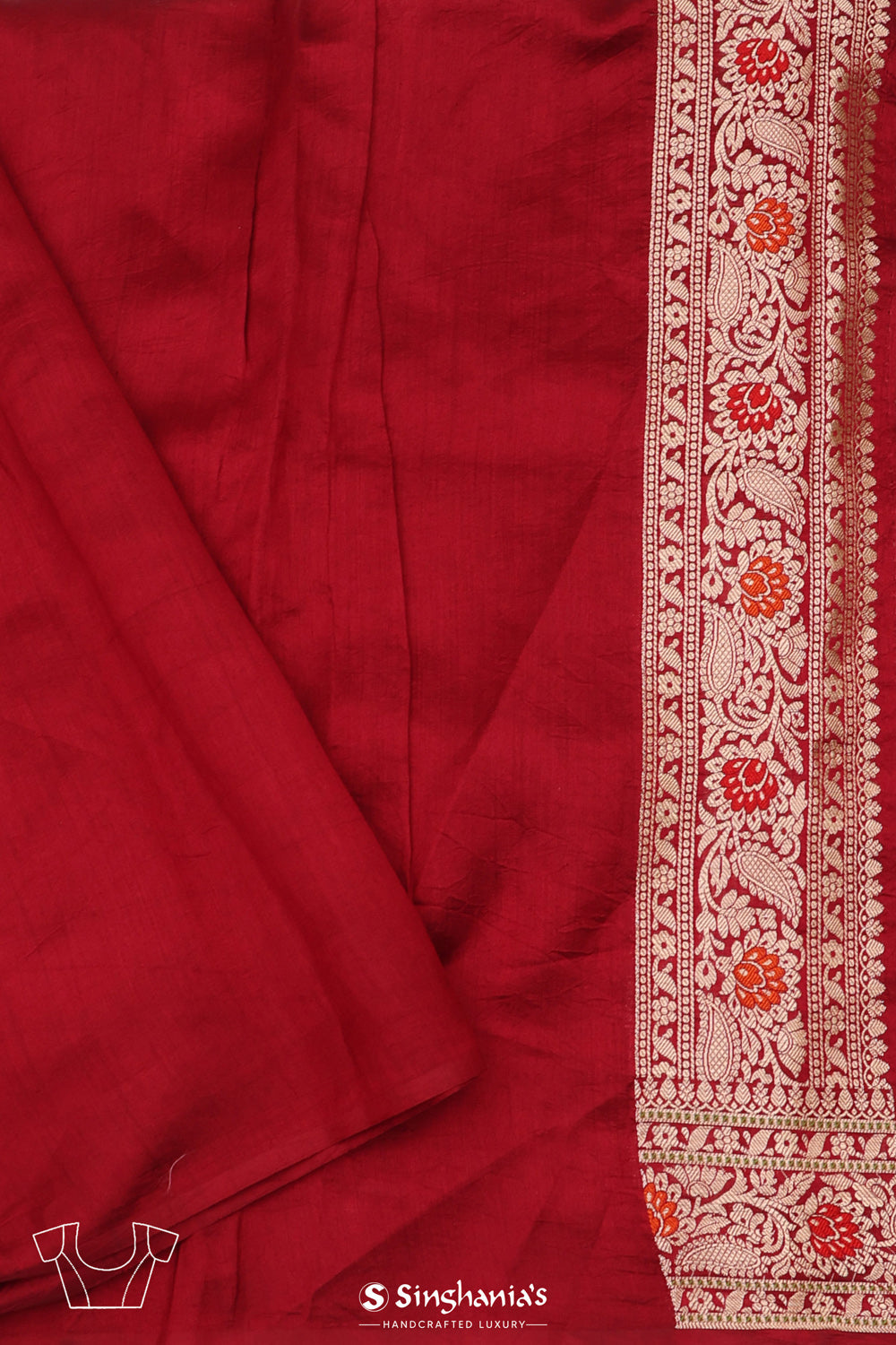 Cherry Red Chiniya Banarasi Silk Saree