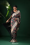 Rich Black Banarasi Silk Saree With Colourful Floral Weaving