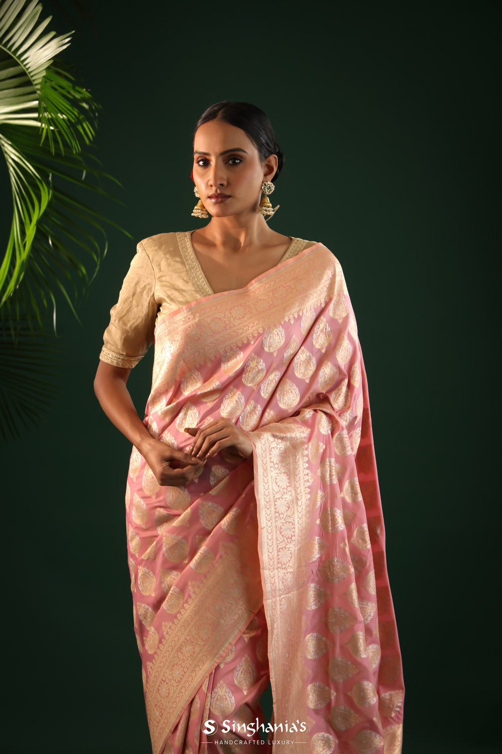 Persian Pink Banarasi Silk Saree With Timeless Zari Work