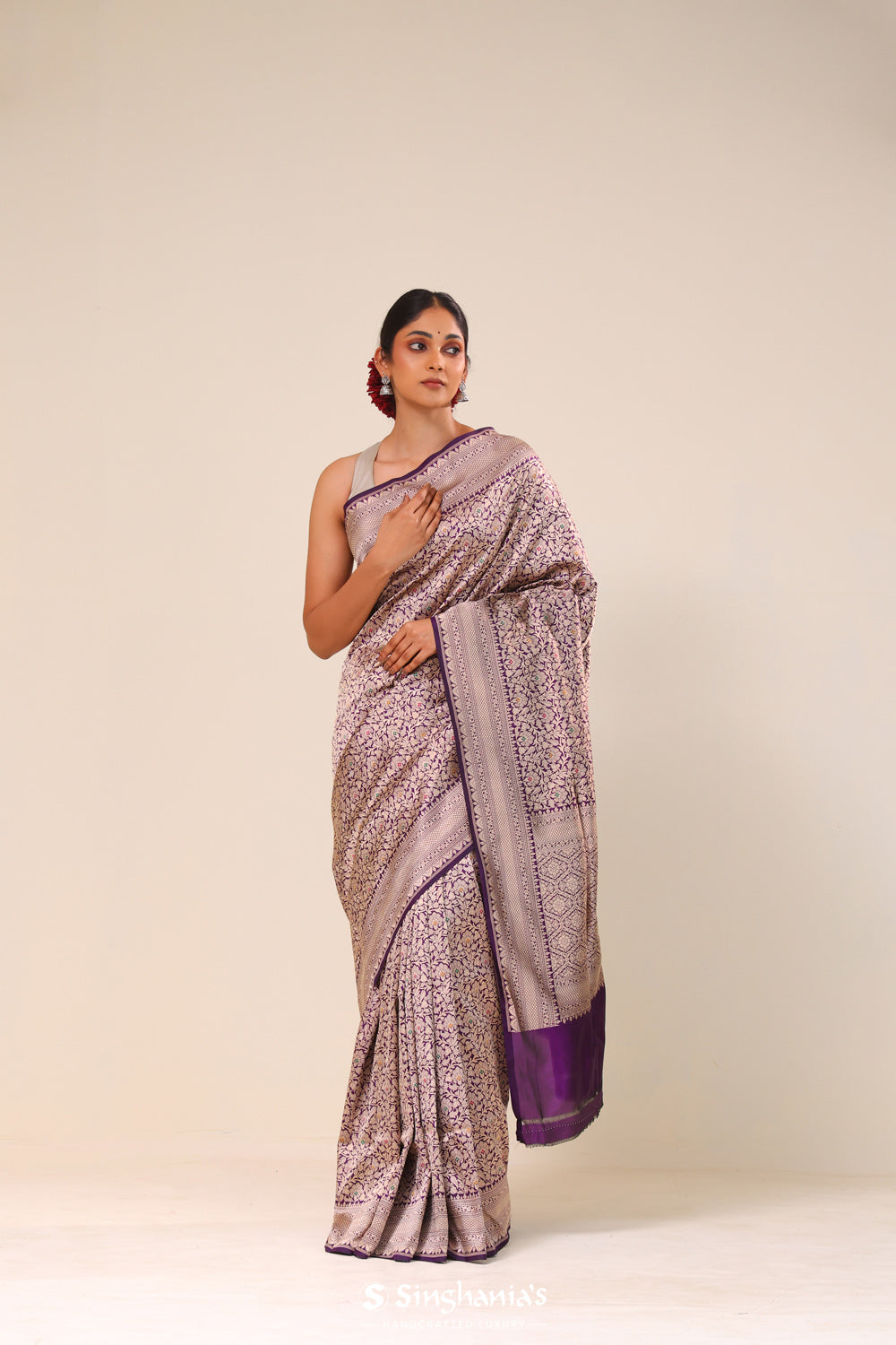 Ocean Purple Chiniya Banarasi Silk Saree