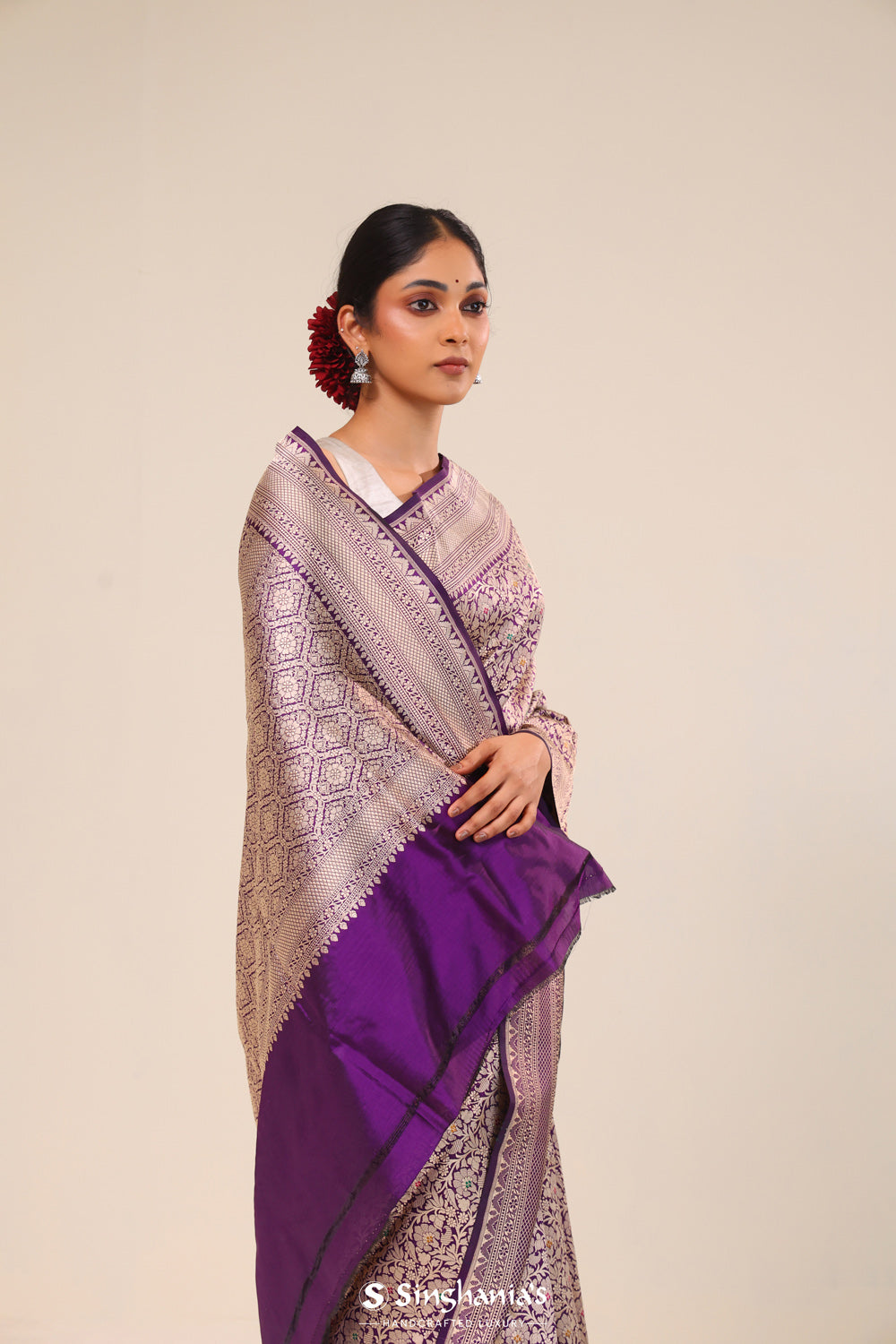 Ocean Purple Chiniya Banarasi Silk Saree