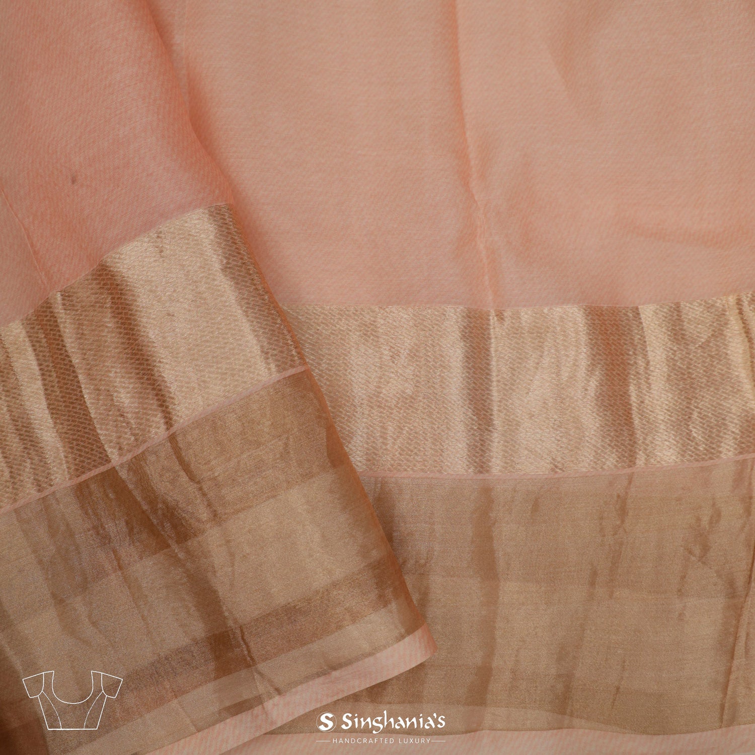 Apricot Cream Printed Maheshwari Saree With Floral Pattern