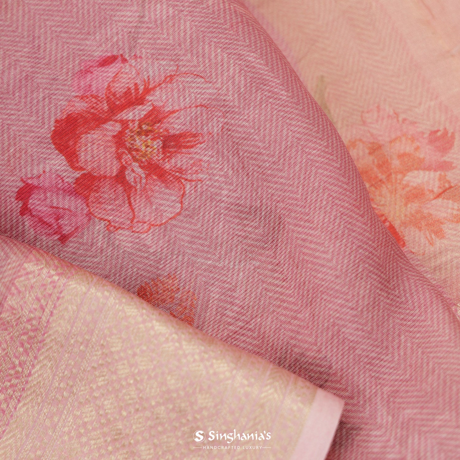 Cherry Blossom Printed Maheshwari Saree With Floral Pattern