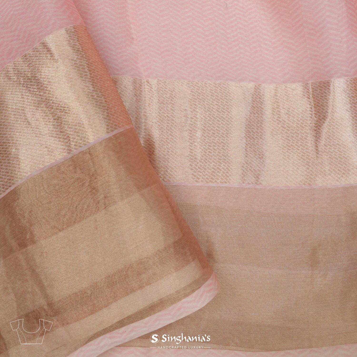 Soft Pink Printed Maheshwari Saree With Floral Pattern