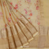 Light Cream Yellow Printed Maheshwari Saree With Floral Pattern