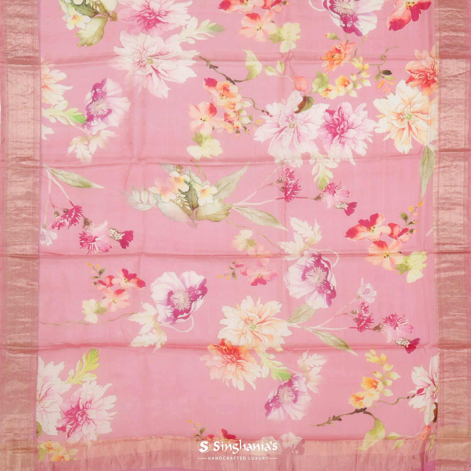 Mauvelous Pink Printed Tussar Silk Saree With Floral Pattern