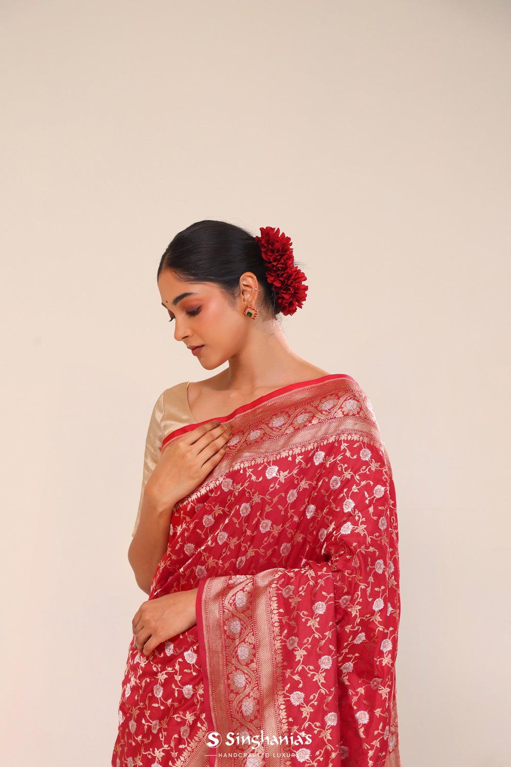 Bills Red Chiniya Banarasi Silk Saree