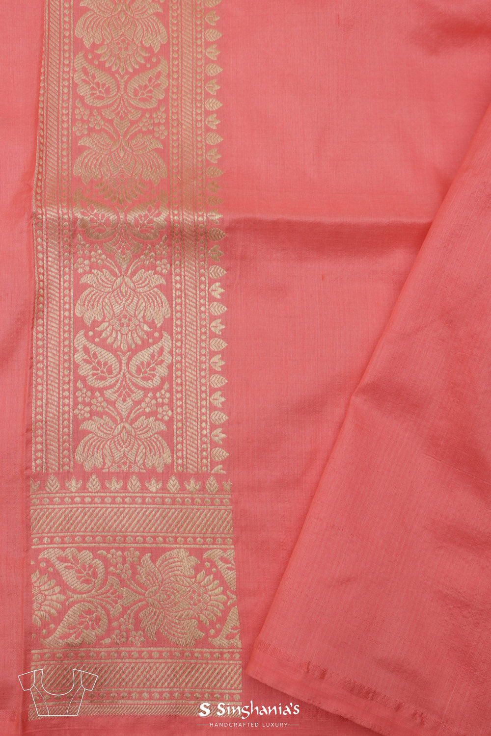 Brink Pink Banarasi Silk Saree With Floral Zari Jaal Work