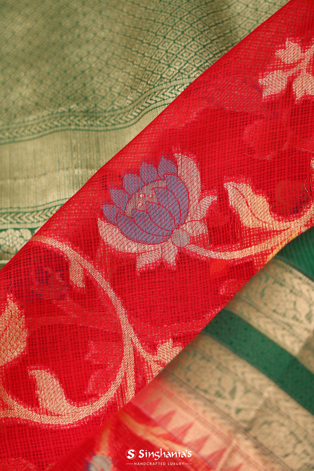 Bright Red Kota Banarasi Silk Saree