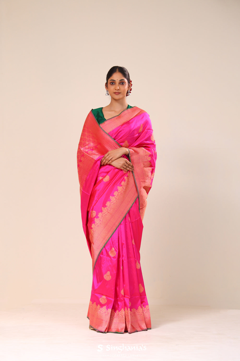 Hot Pink Chiniya Banarasi Silk Saree