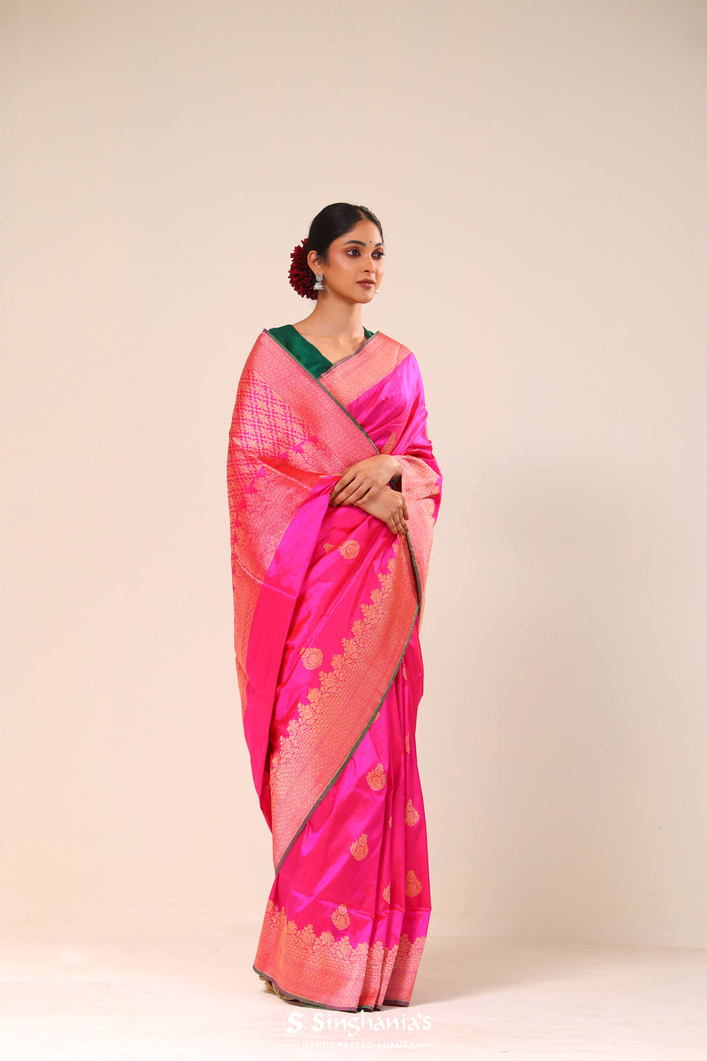 Hot Pink Chiniya Banarasi Silk Saree