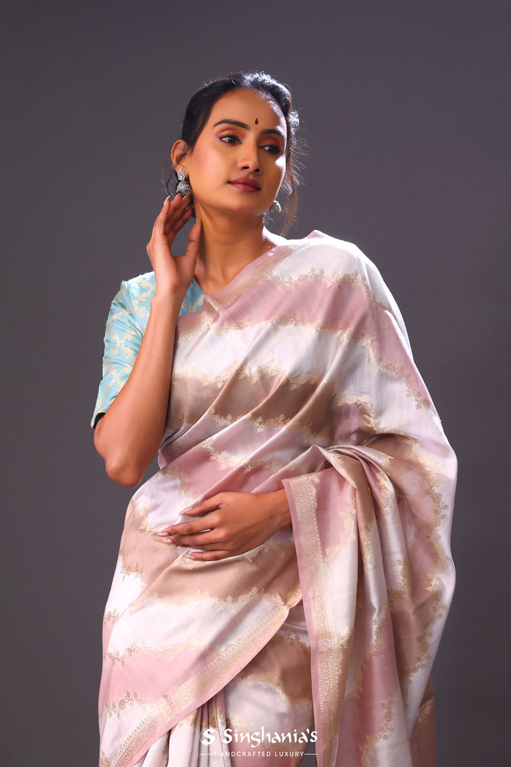 Baby Pink Multicolour Chiniya Banarasi Silk Saree