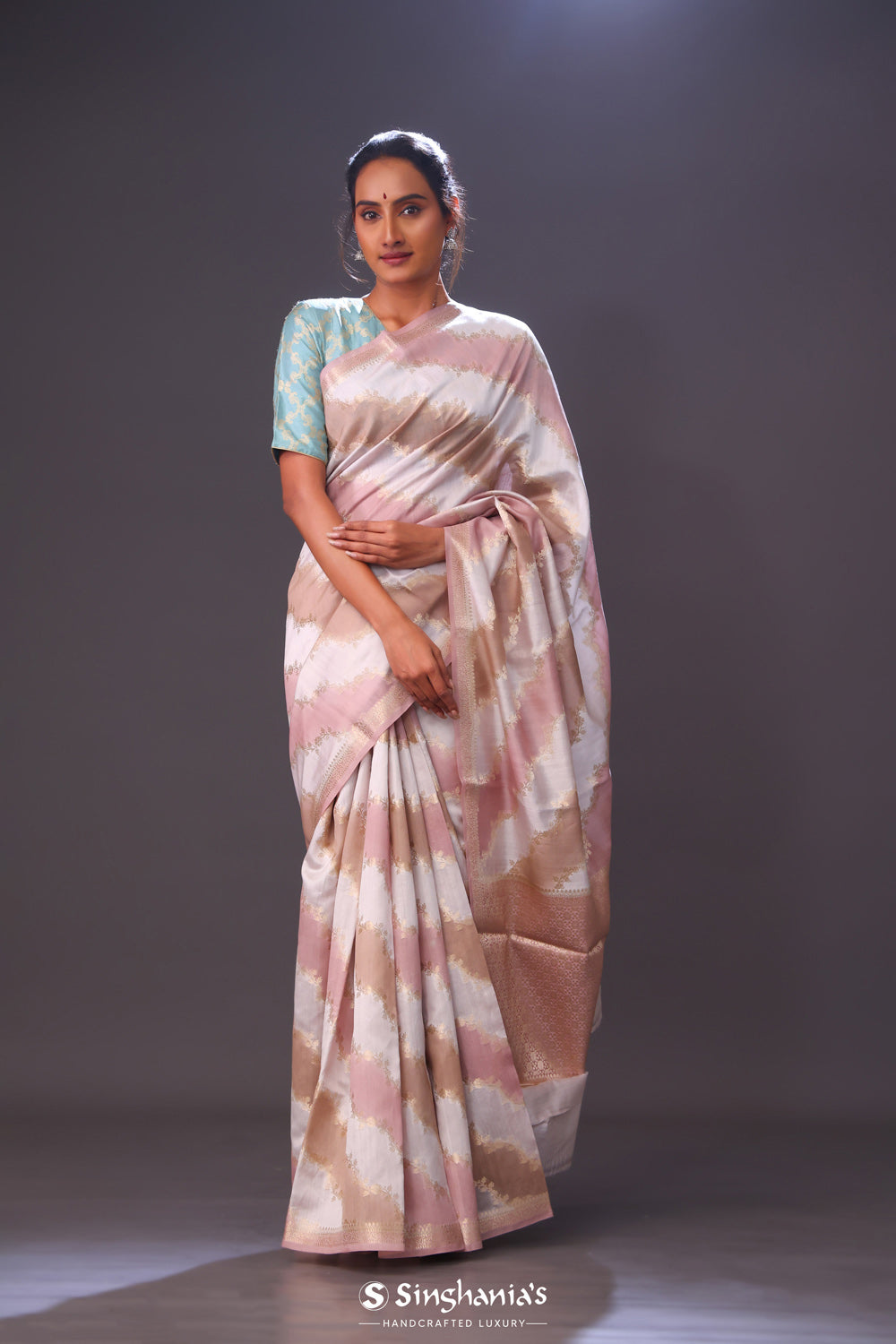 Baby Pink Multicolour Chiniya Banarasi Silk Saree