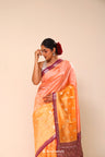 Orange Peach Ombre Chiniya Banarasi Silk Saree