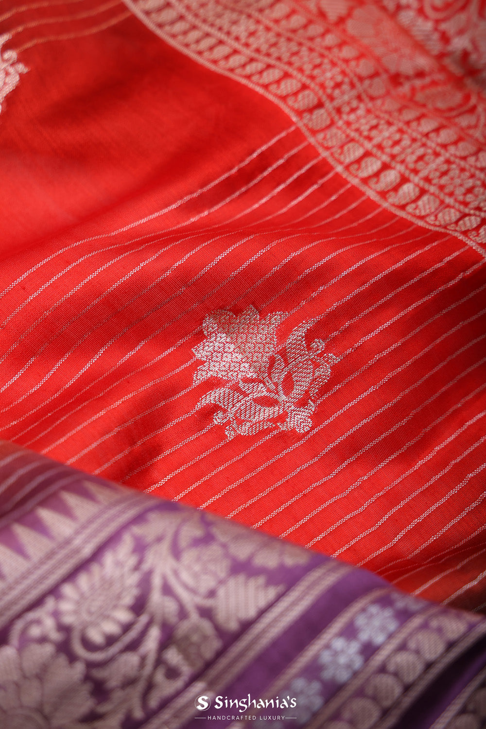 Red-Maroon Ombre Banarasi Silk Saree With Floral Motifs