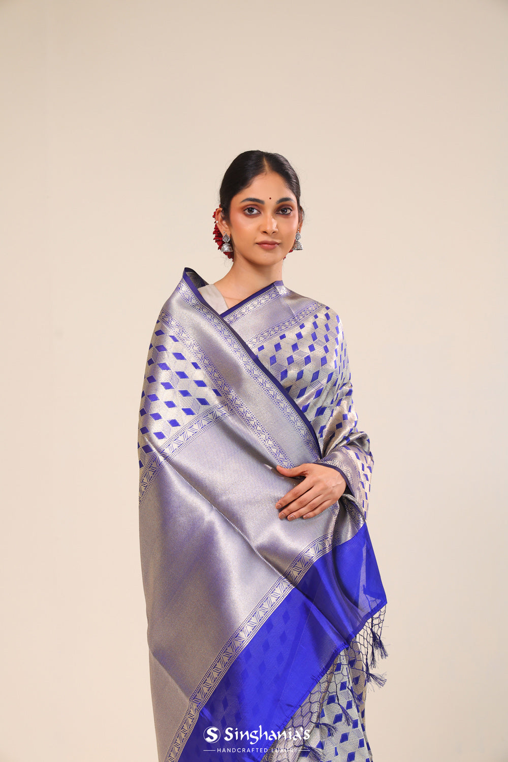 Navy Blue Chiniya Banarasi Silk Saree