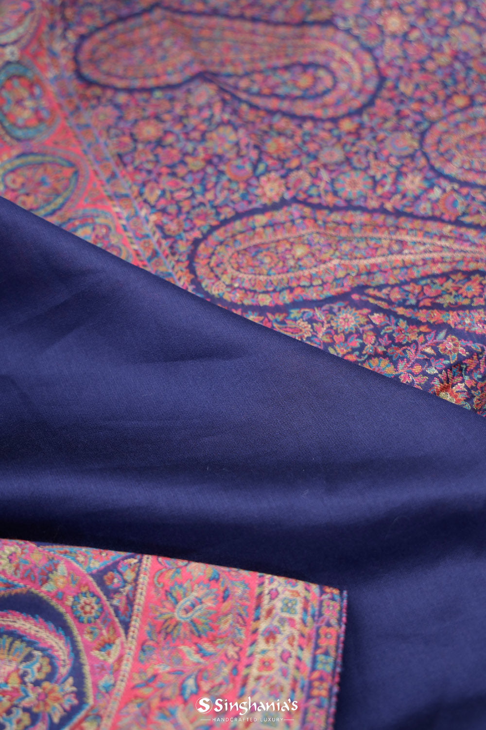 Penn Blue Kani Handloom Saree With Floral Motifs