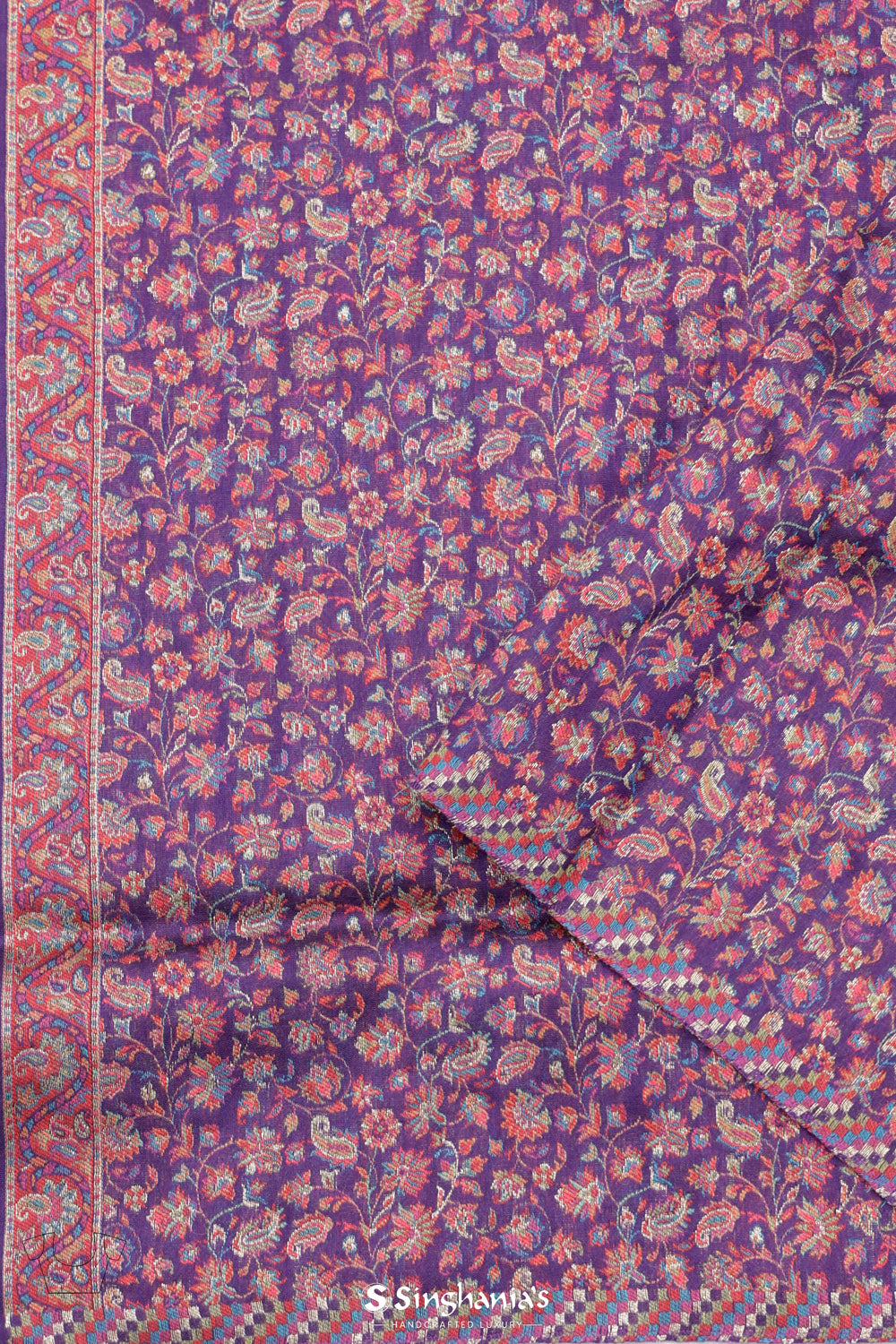 Mythical Purple Kani Handloom Saree With Floral Motifs