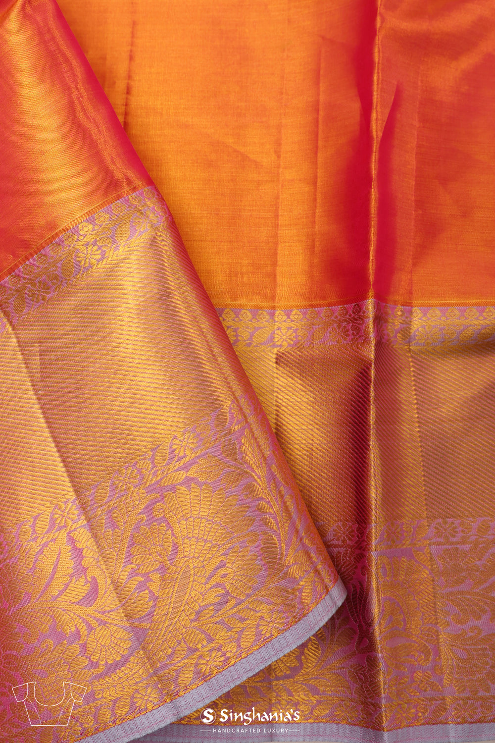 Rose Gold Tissue Kanjivaram Saree With Floral Paisley Weaving