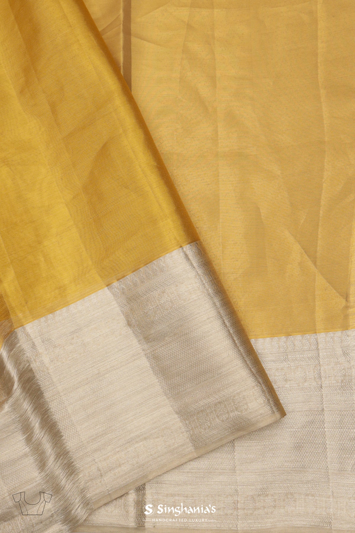 Gold Silver Tissue Saree With Floral Geometrical Pattern